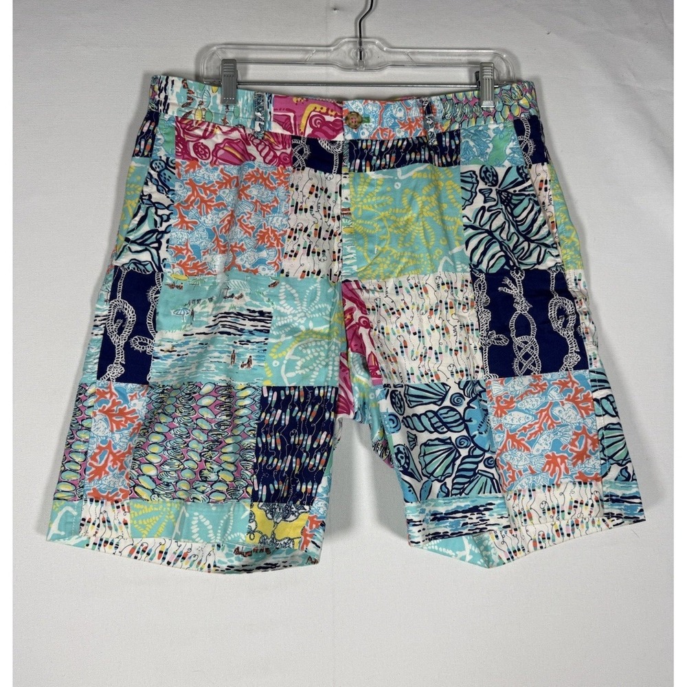 Lilly Pulitzer Beaumont Shorts Mens 32 Multicolor Patchwork Slash Pocket Chino
